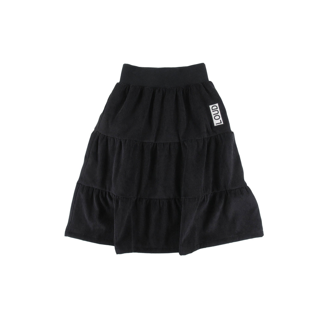 Loud Black Corduroy Tiered Midi Skirt
