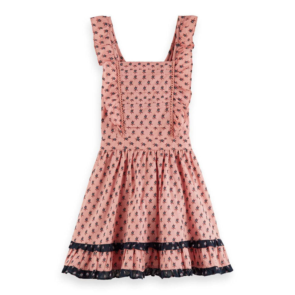Scotch Shrunk Pink Print Allover Sleeveless Ruffled Dress