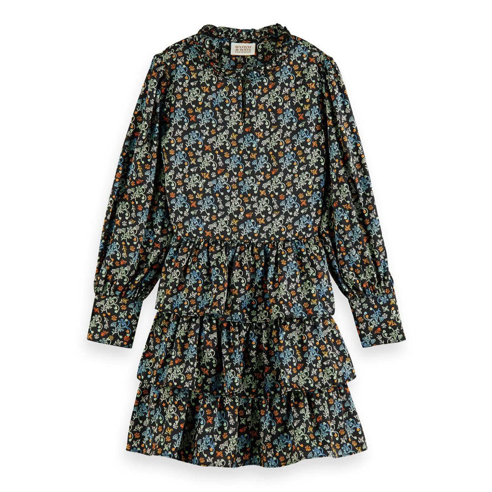 Scotch Shrunk Black Paisley Ruffled Dress