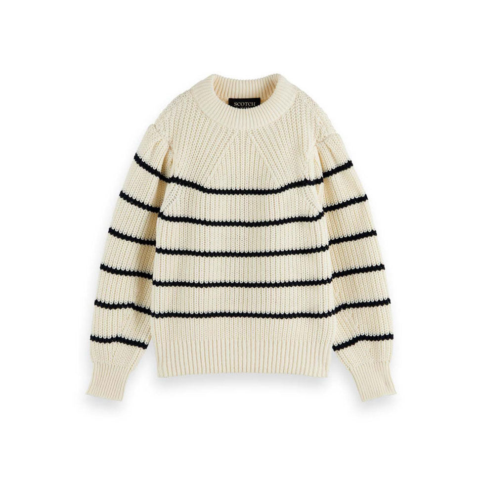 Scotch Shrunk Cream Striped Puff Sleeve Pullover