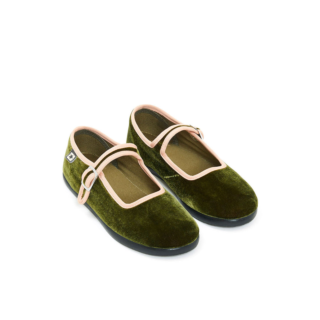Bonton Khaki Popeye Velvet Trimmed Mary Janes