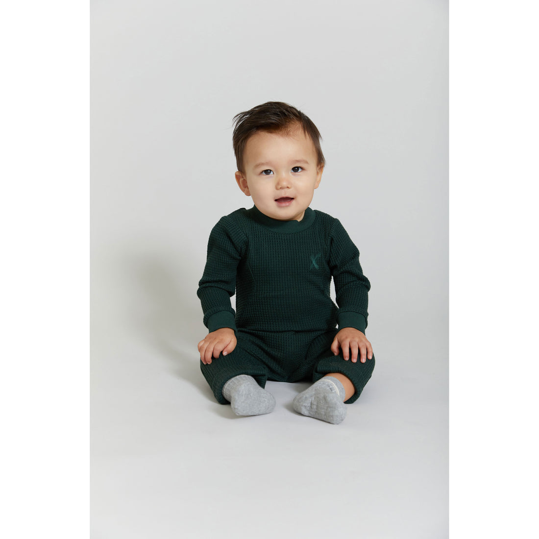 Hey Kid Green Waffle Knit Onesie