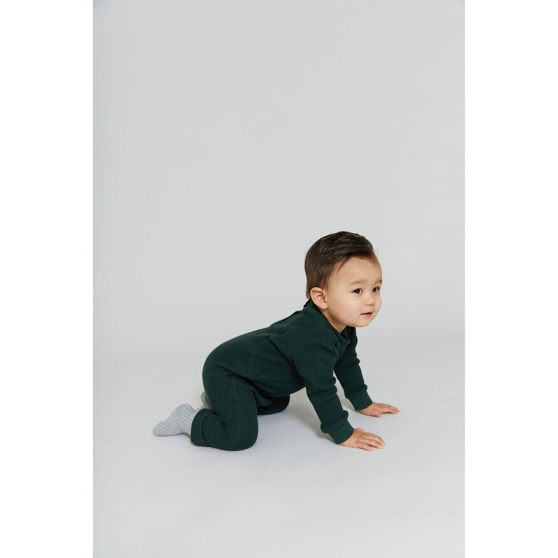 Hey Kid Green Waffle Knit Onesie
