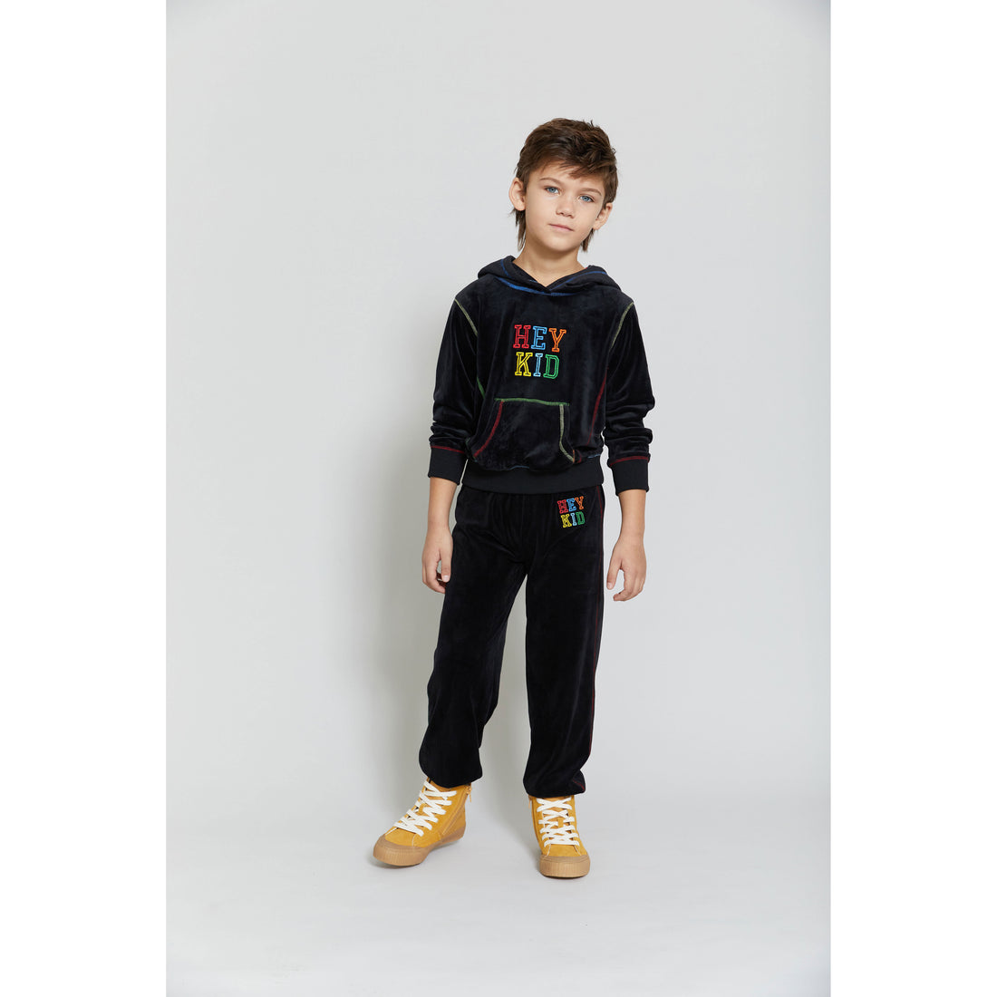 Hey Kid Embroidered Velour Pants