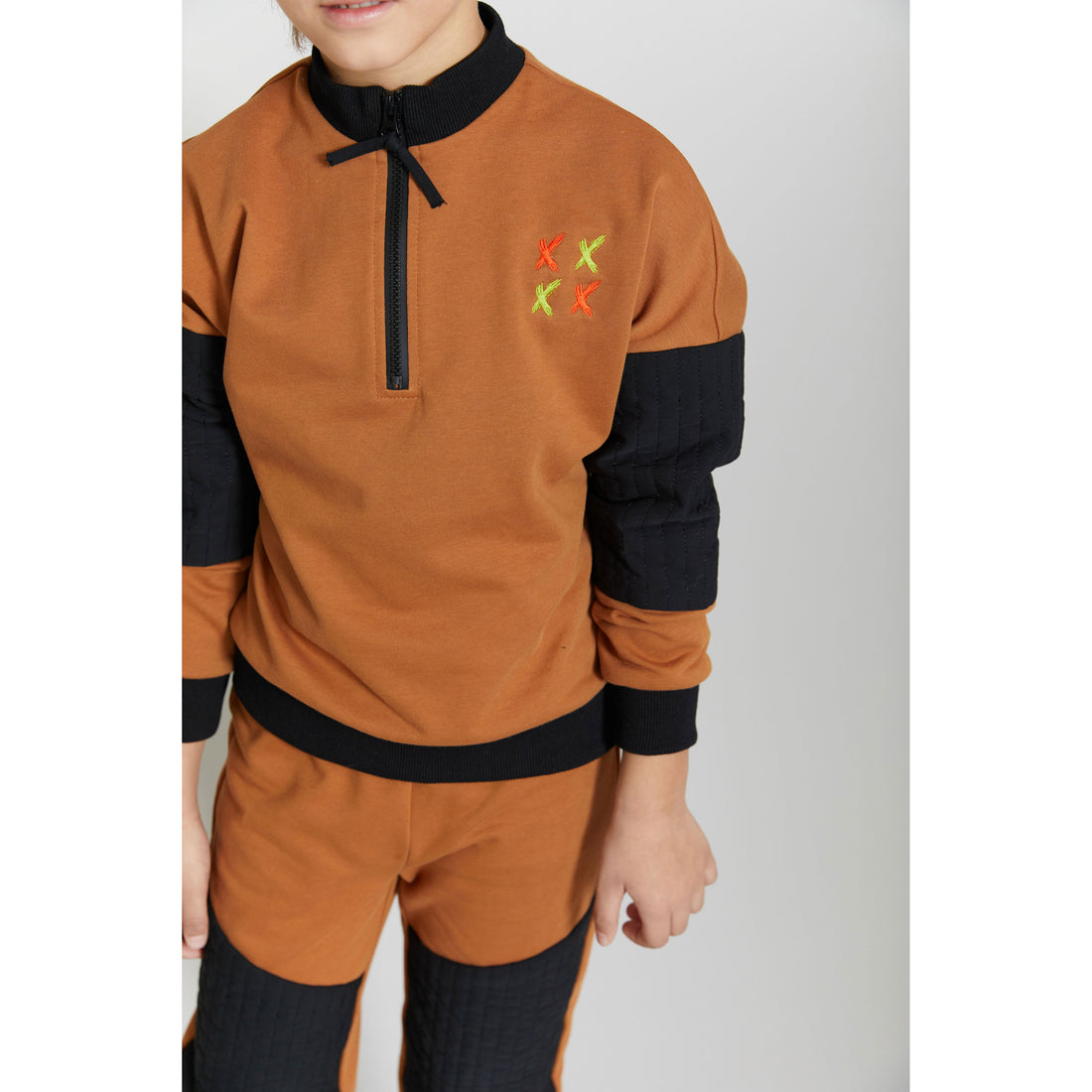 Hey Kid Rust and Black Top with Zipper Detail