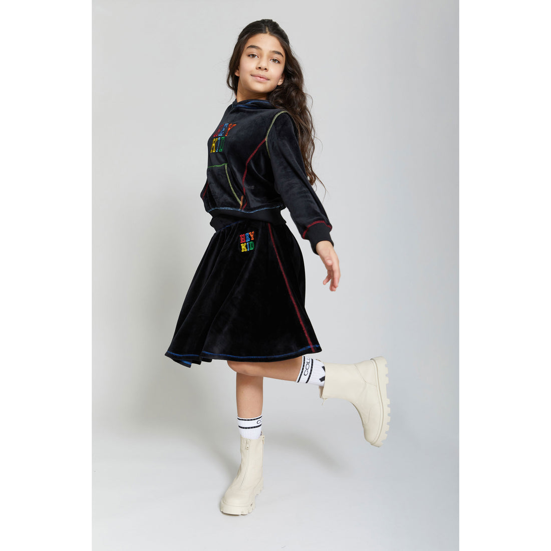 Hey Kid Embroidered Velour Skirt