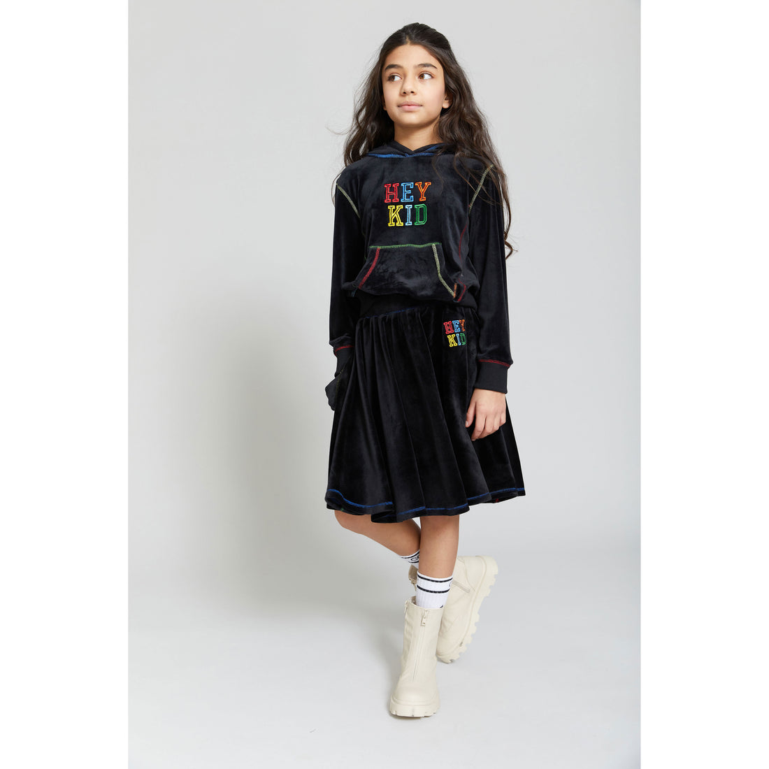 Hey Kid Embroidered Velour Skirt