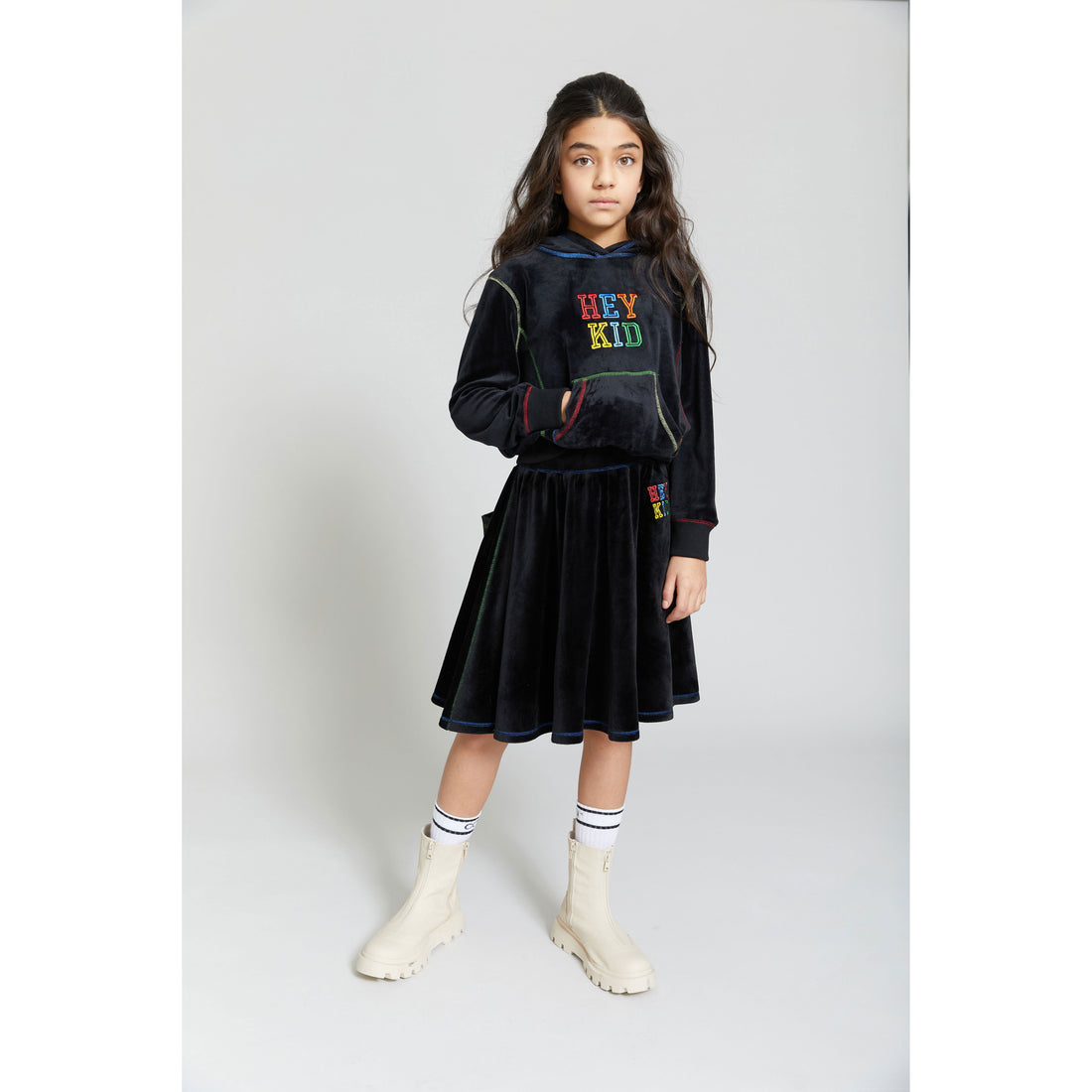 Hey Kid Embroidered Velour Skirt