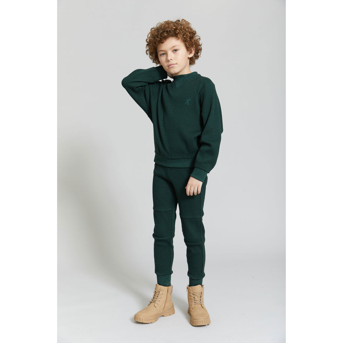 Hey Kid Green Waffle Knit Paneled Pants