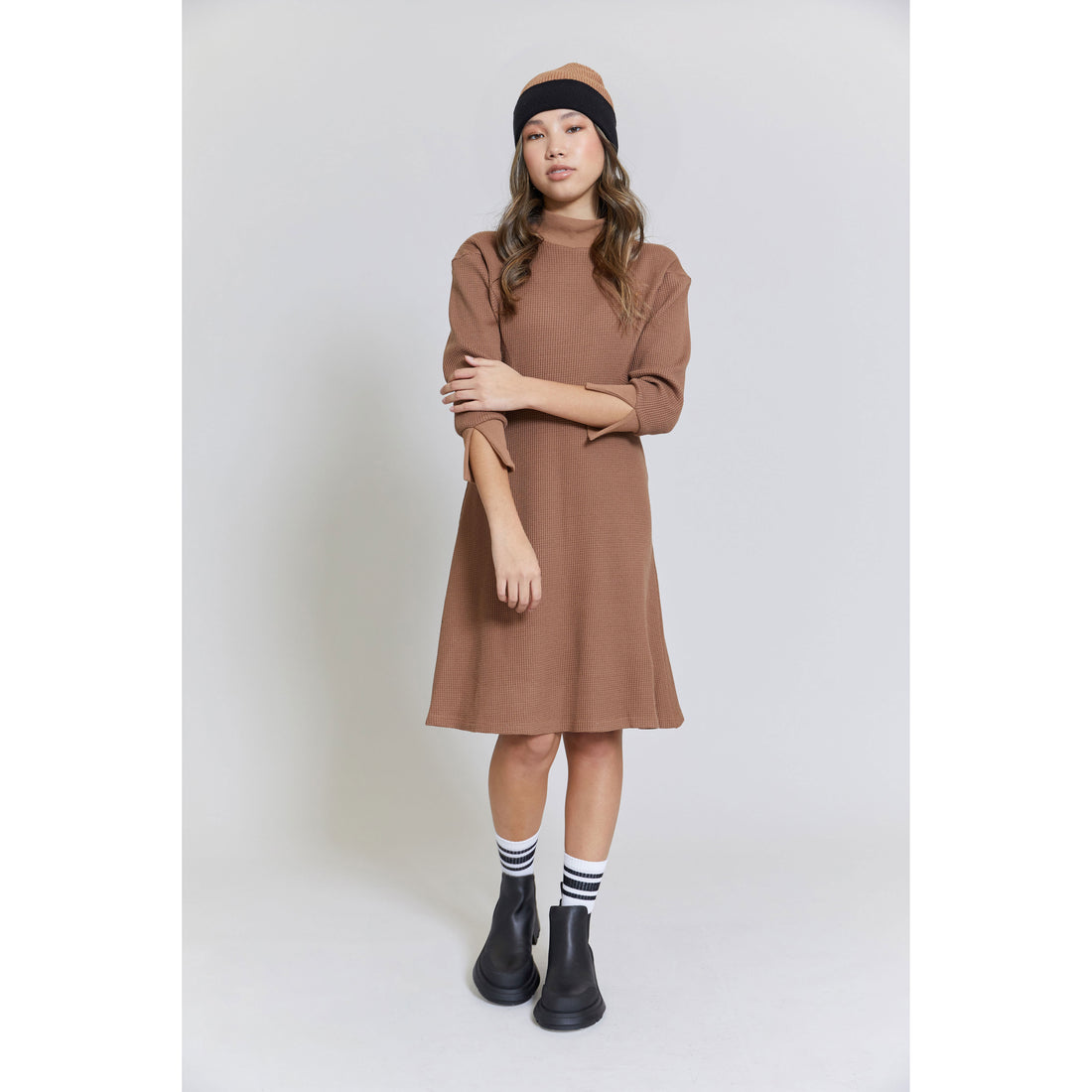 Hey Kid Tan Waffle Knit Dress