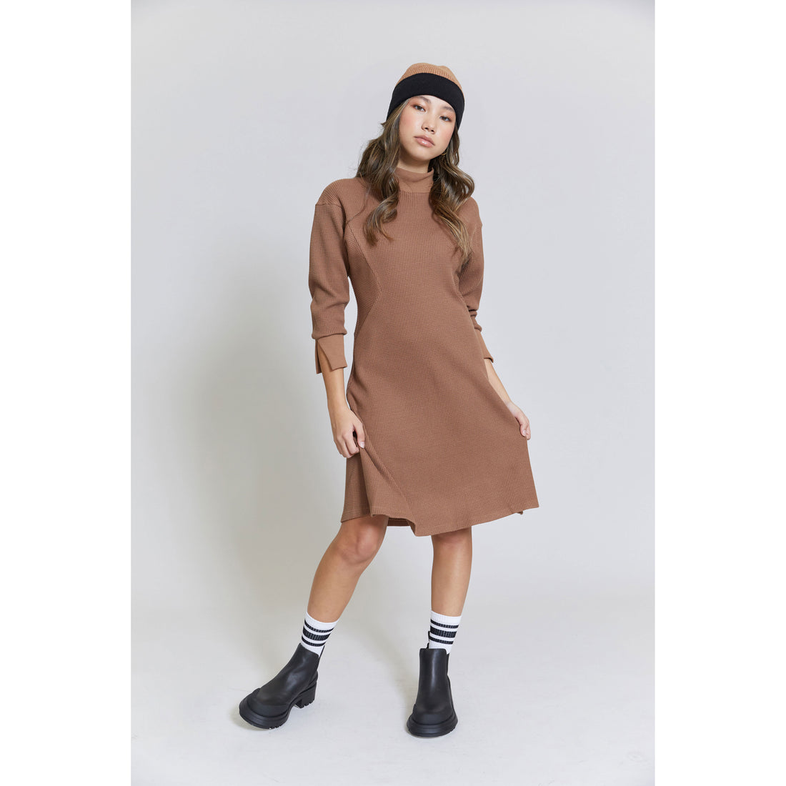 Hey Kid Tan Waffle Knit Dress