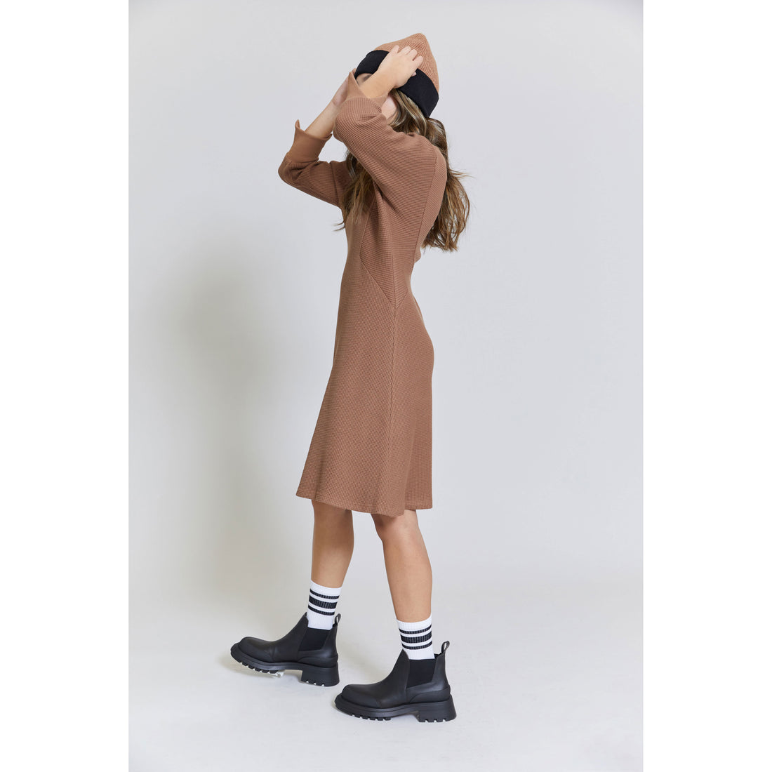Hey Kid Tan Waffle Knit Dress
