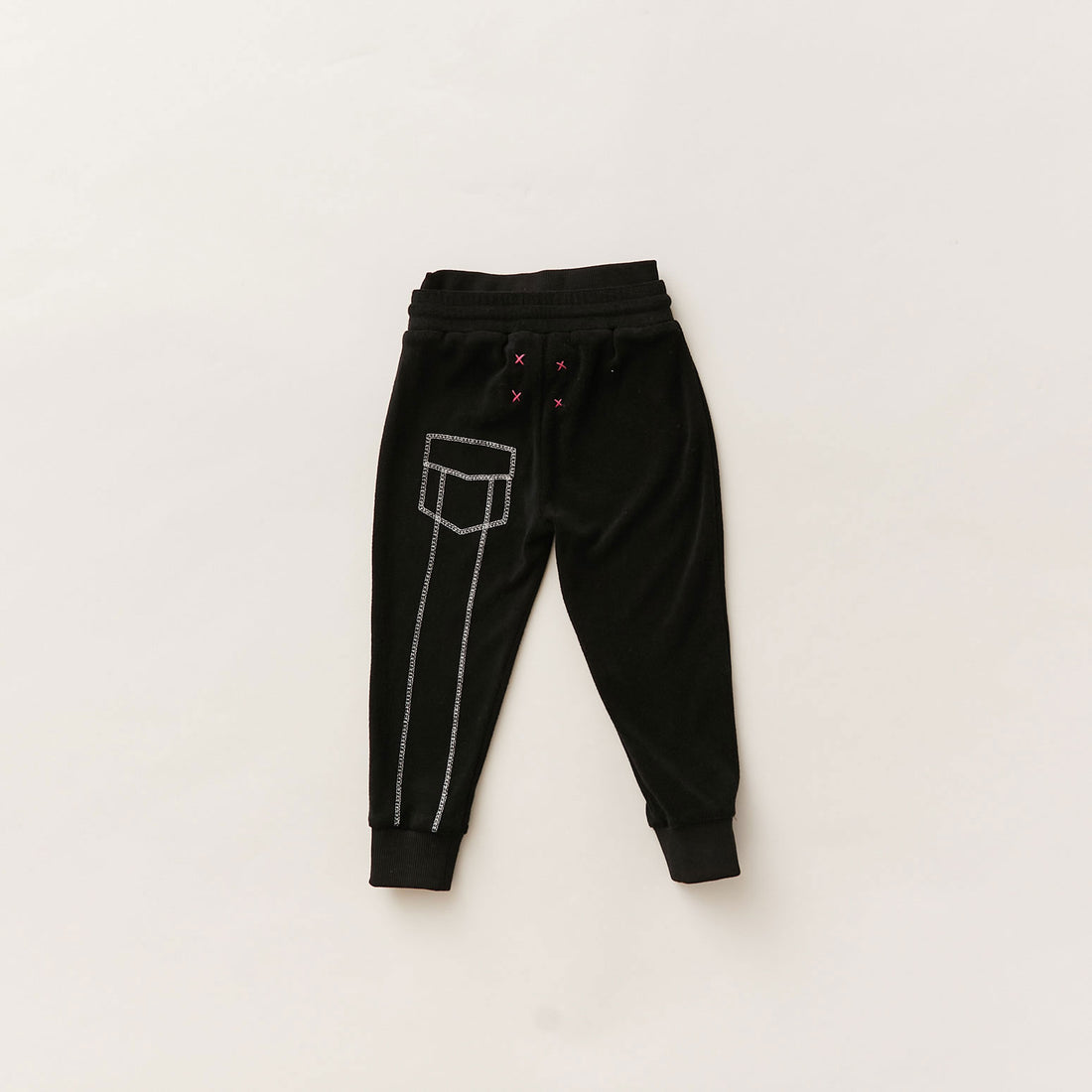 Hey Kid Black Terry Embroidery Pants