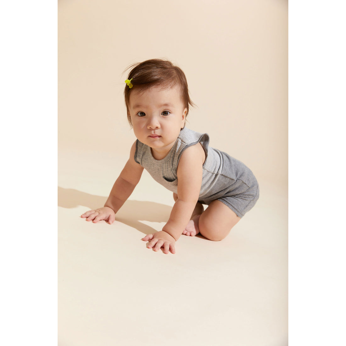 Hey Kid Two-Tone Gray Ribbed Tank/Shorts Set