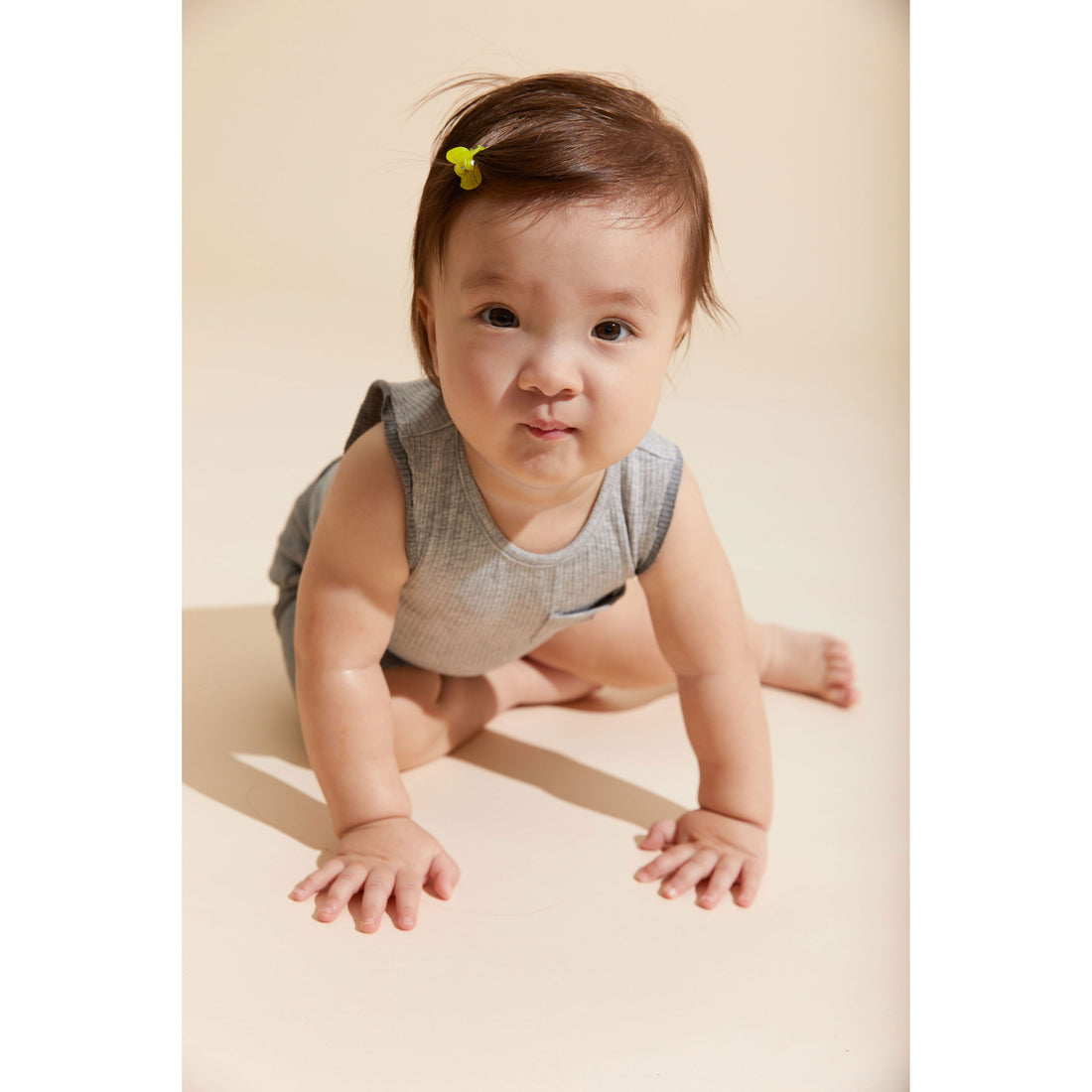 Hey Kid Two-Tone Gray Ribbed Tank/Shorts Set