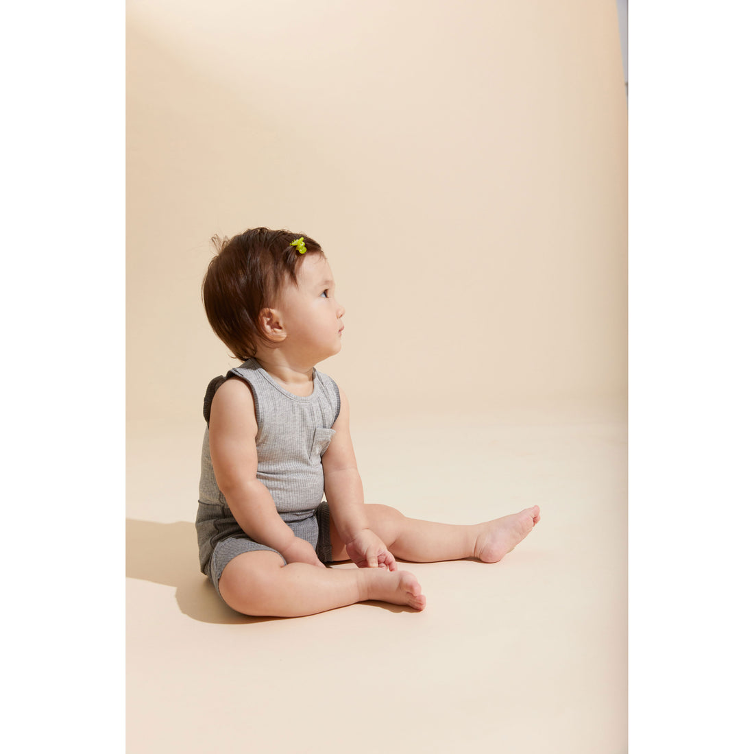 Hey Kid Two-Tone Gray Ribbed Tank/Shorts Set