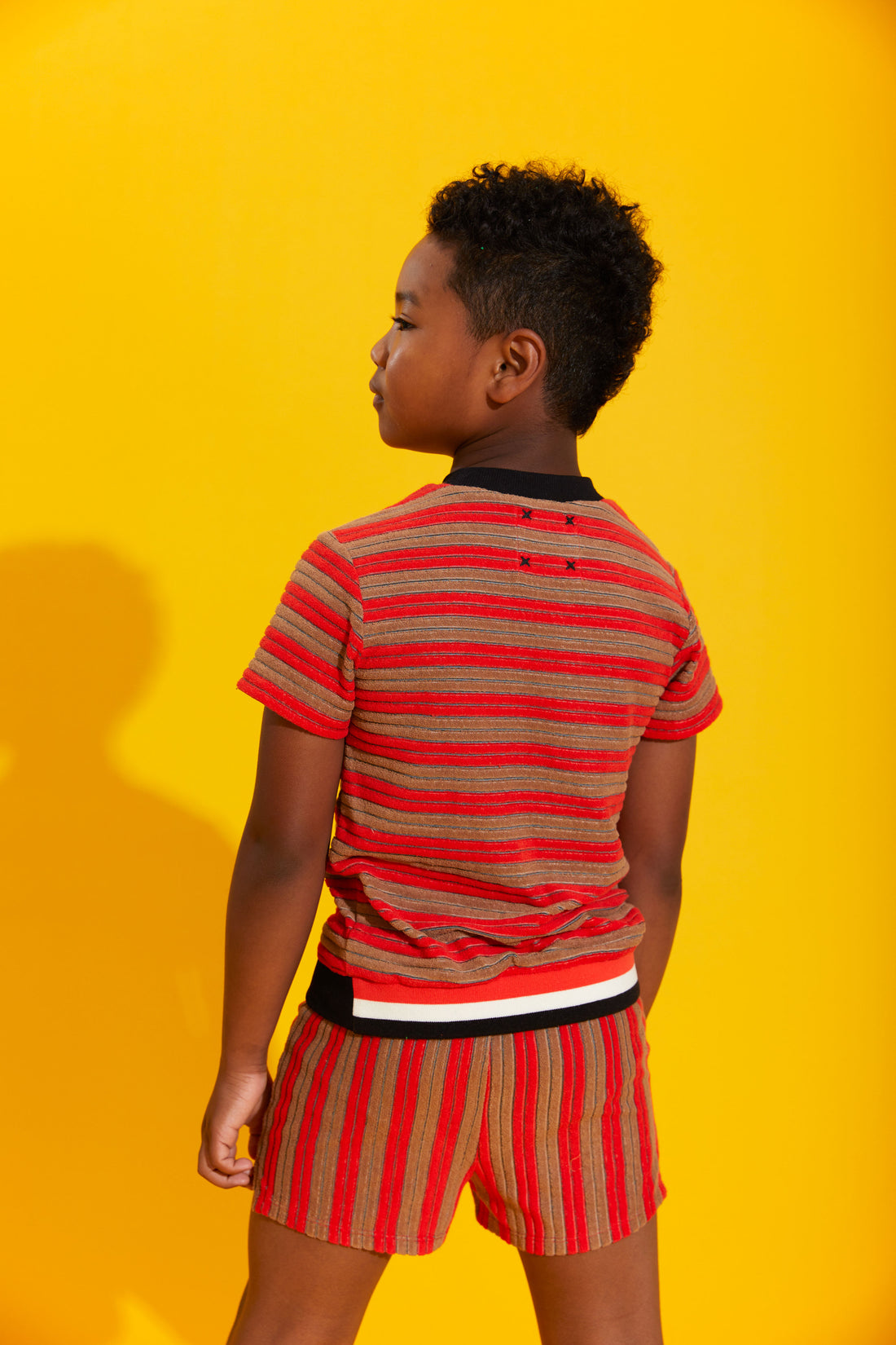 Hey Kid Red/Brown Striped Terry Top