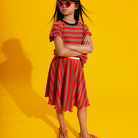 Hey Kid Red/Brown Striped Ruffled Edges Terry Skirt