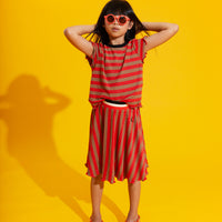 Hey Kid Red/Brown Striped Ruffled Edges Terry Skirt