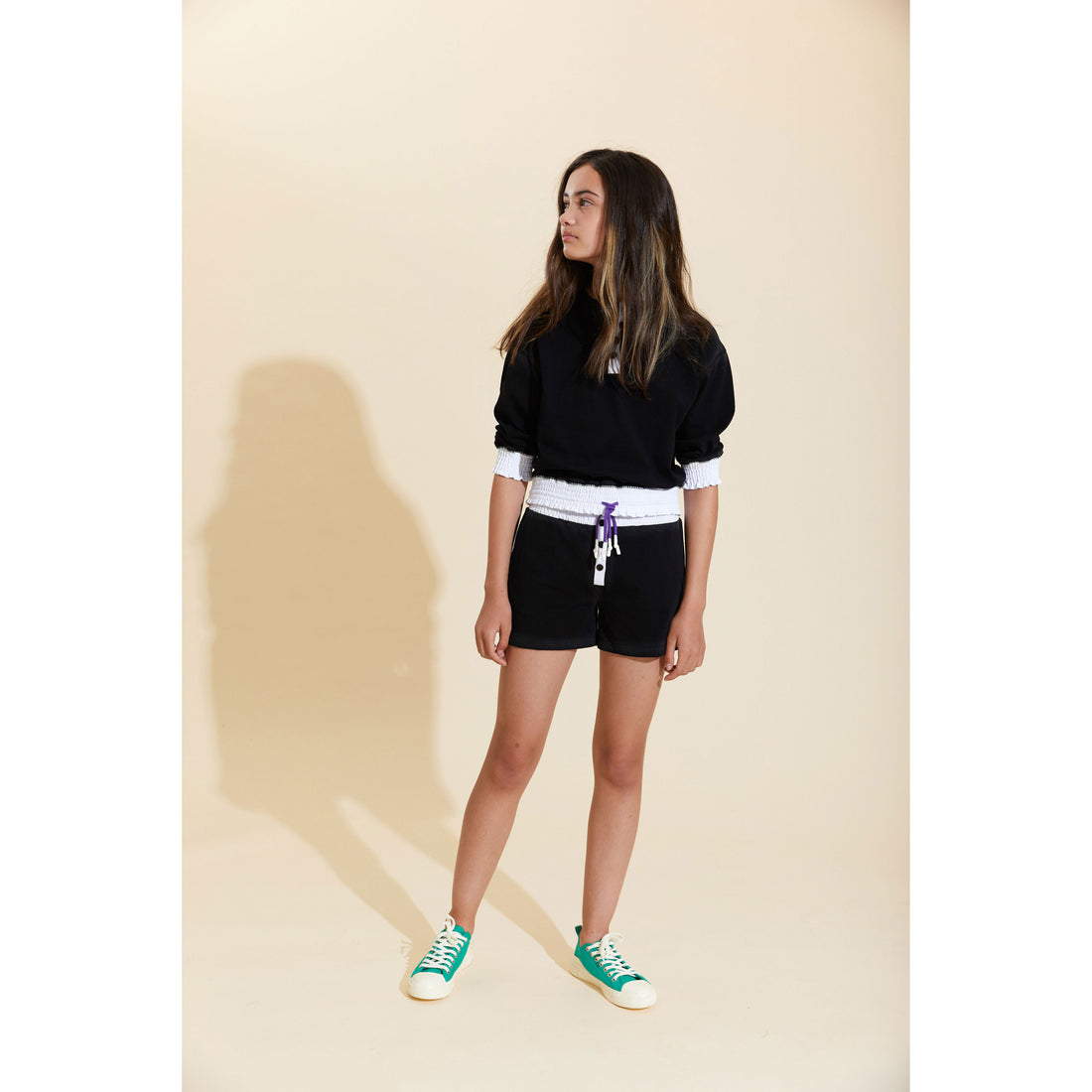 Hey Kid Black Washed Henley with Elastic Cuffs