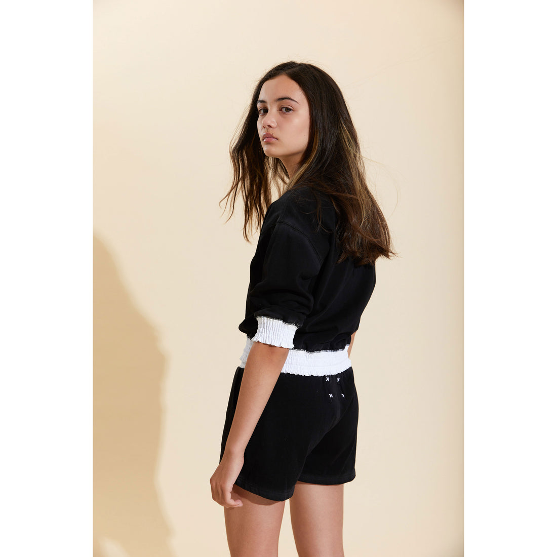 Hey Kid Black Washed Henley with Elastic Cuffs