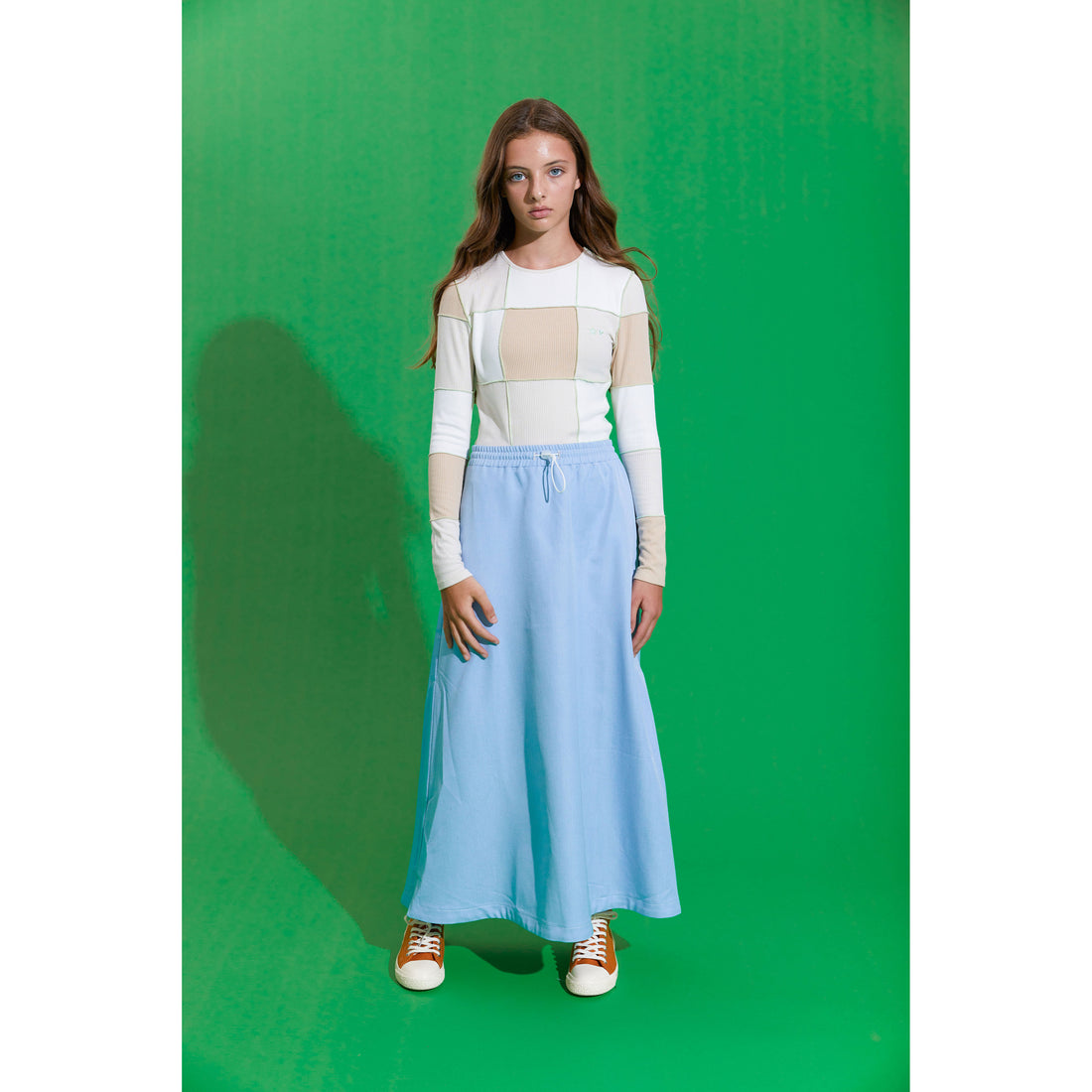 Hey Kid Tan Ribbed Panel Top