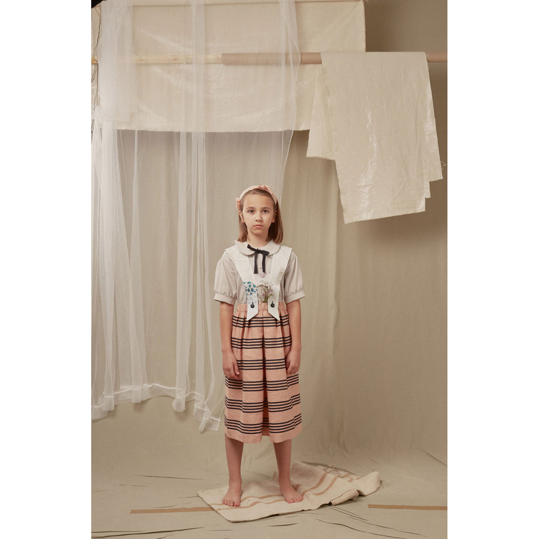 Hilda.Henri Salmon Tea Stripes Sophia Skirt