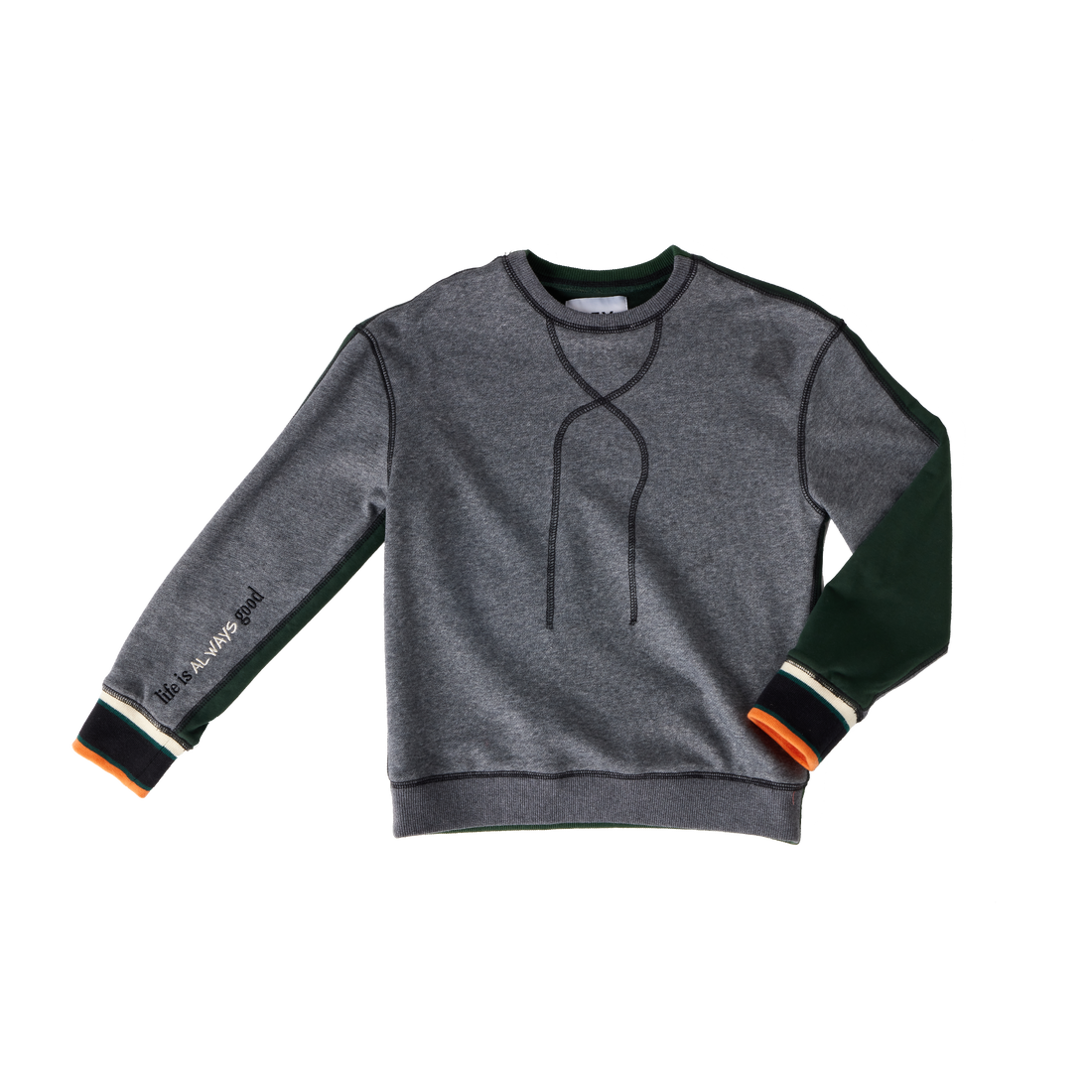 Hey Kid Green and Gray Cotton Top with Faux Strings and Plaid Pocket Detail
