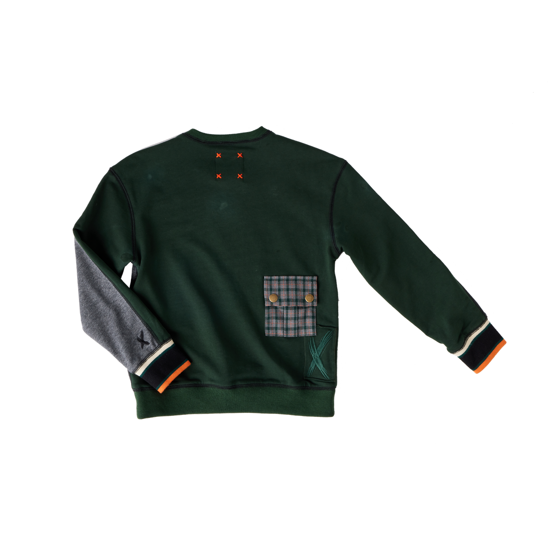 Hey Kid Green and Gray Cotton Top with Faux Strings and Plaid Pocket Detail