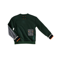Hey Kid Green and Gray Cotton Top with Faux Strings and Plaid Pocket Detail