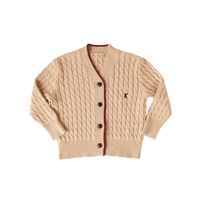 Hey Kid Beige Knit Cardigan with Red Trim Detail