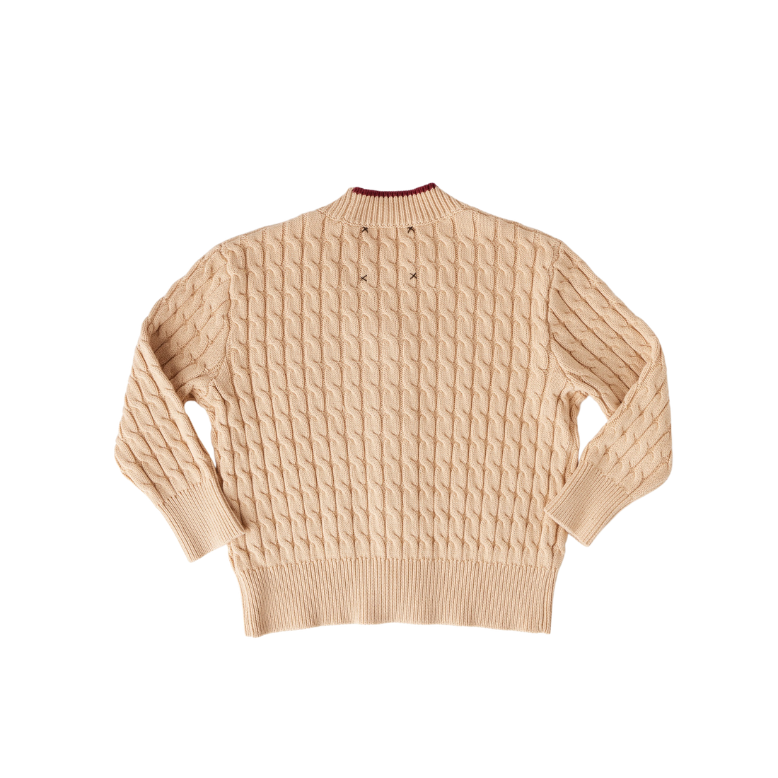 Hey Kid Beige Knit Cardigan with Red Trim Detail