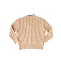 Hey Kid Beige Knit Cardigan with Red Trim Detail