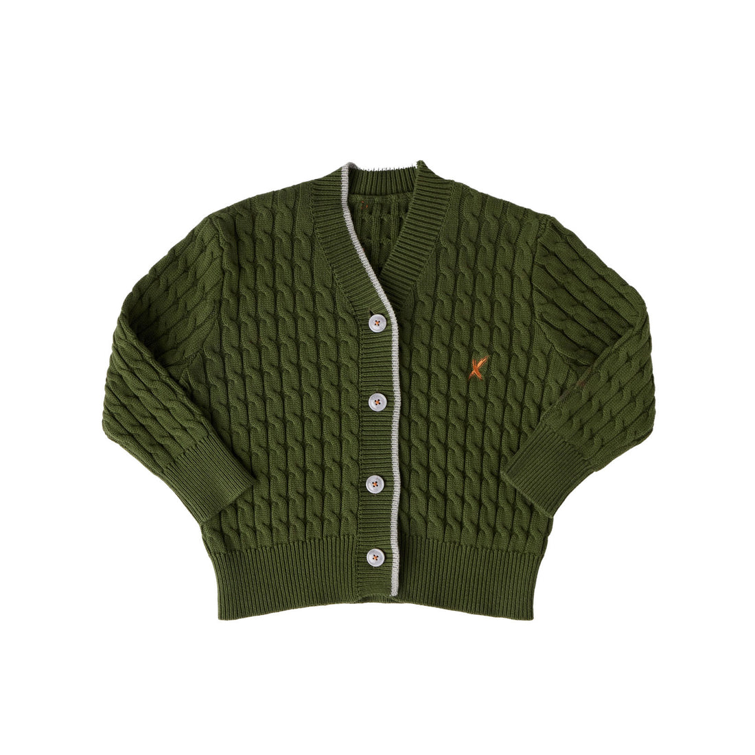 Hey Kid Green Knit Cardigan with Gray Trim Detail