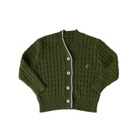 Hey Kid Green Knit Cardigan with Gray Trim Detail