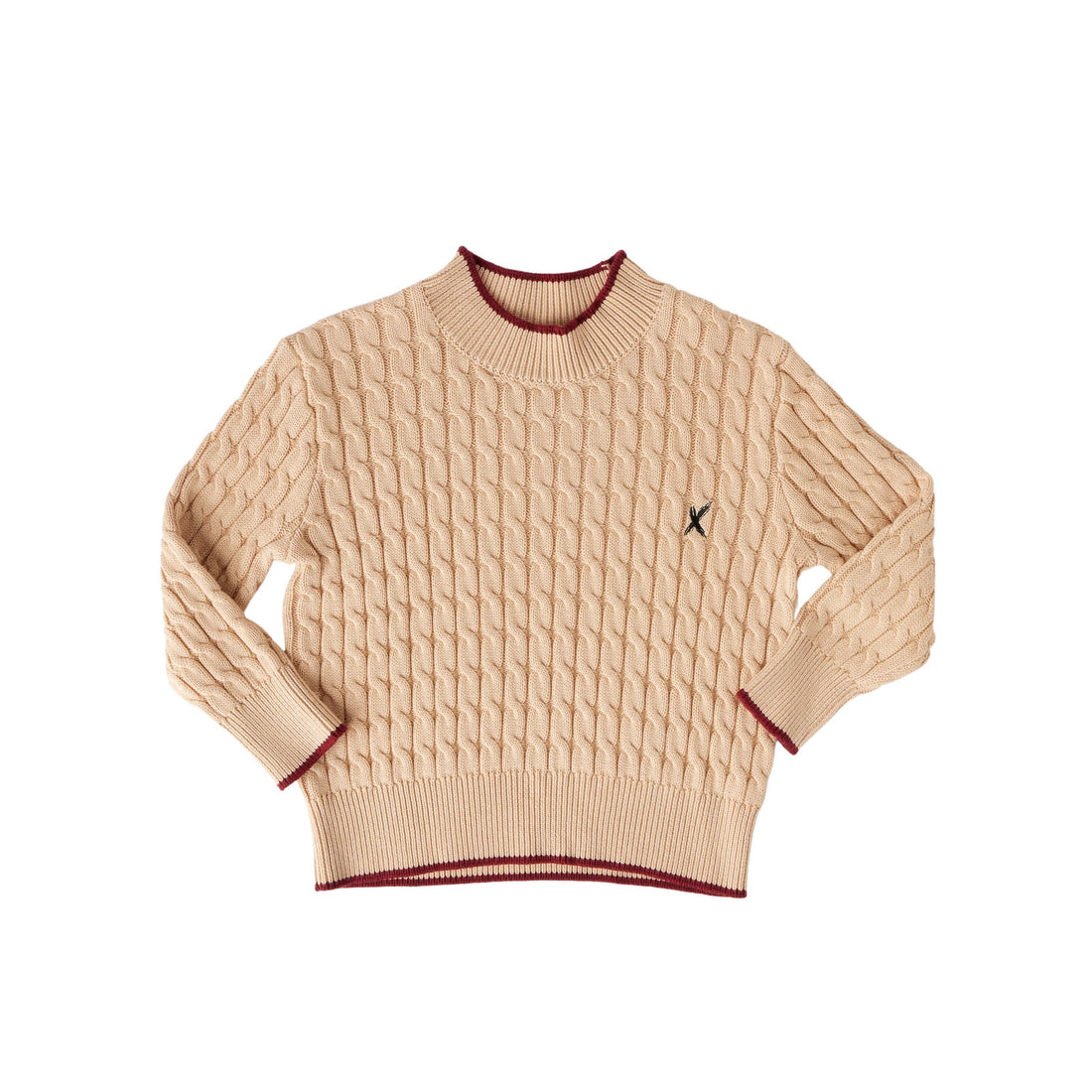 Hey Kid Beige Knit Top with Red Trim Detail