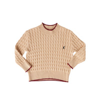 Hey Kid Beige Knit Top with Red Trim Detail