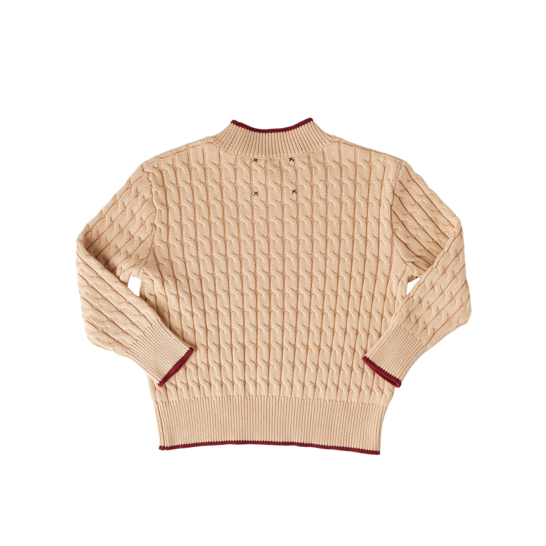 Hey Kid Beige Knit Top with Red Trim Detail