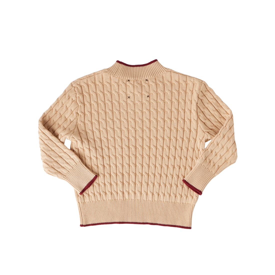 Hey Kid Beige Knit Top with Red Trim Detail
