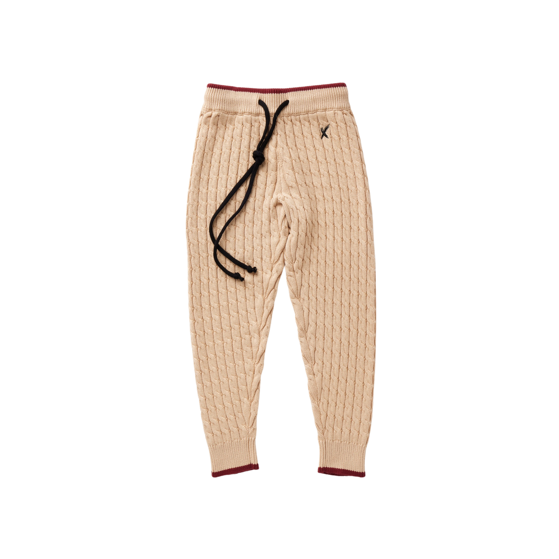 Hey Kid Beige Knit Pants with Red Trim Detail