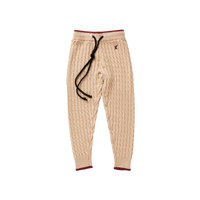 Hey Kid Beige Knit Pants with Red Trim Detail