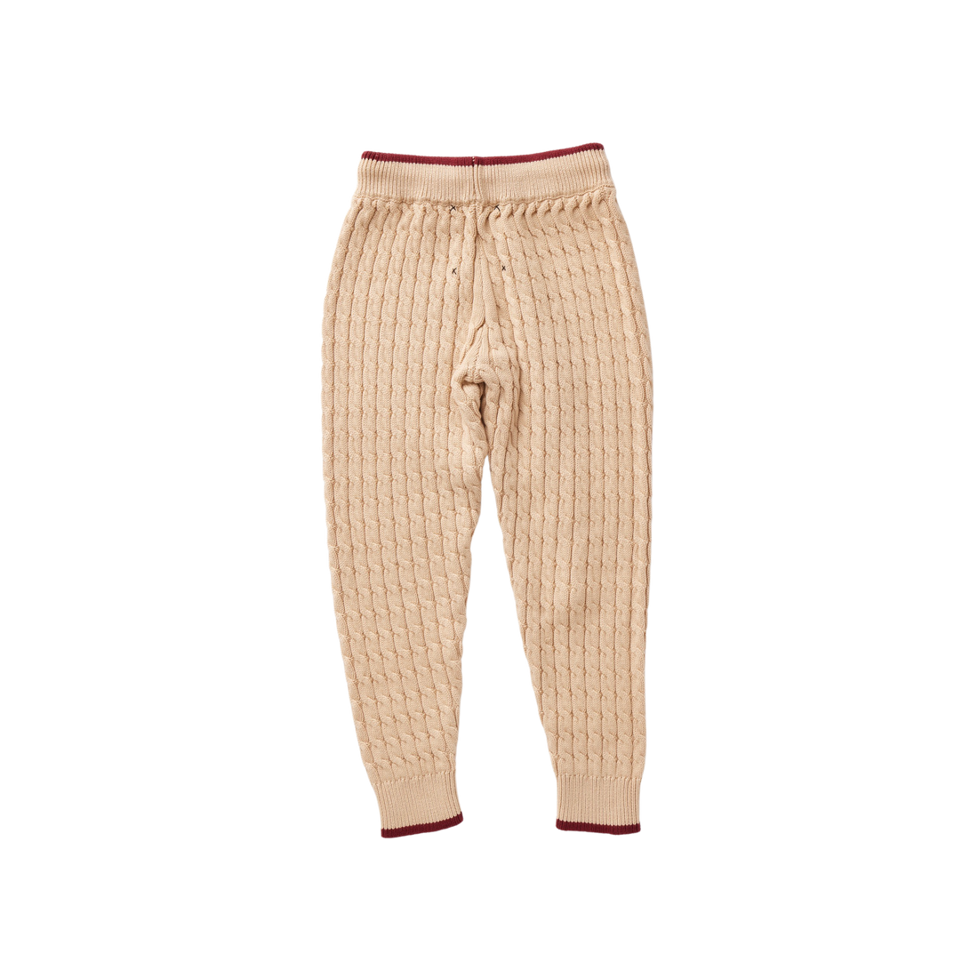 Hey Kid Beige Knit Pants with Red Trim Detail