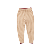 Hey Kid Beige Knit Pants with Red Trim Detail