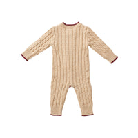 Hey Kid Beige Knit Onesie with Red Trim Detail