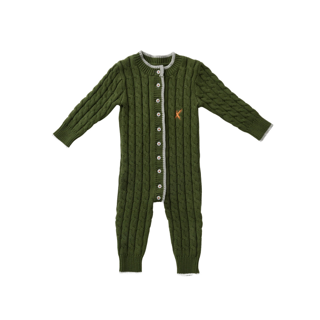 Hey Kid Green Knit Onesie with Gray Trim Detail
