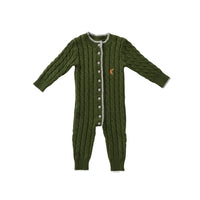 Hey Kid Green Knit Onesie with Gray Trim Detail