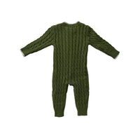 Hey Kid Green Knit Onesie with Gray Trim Detail