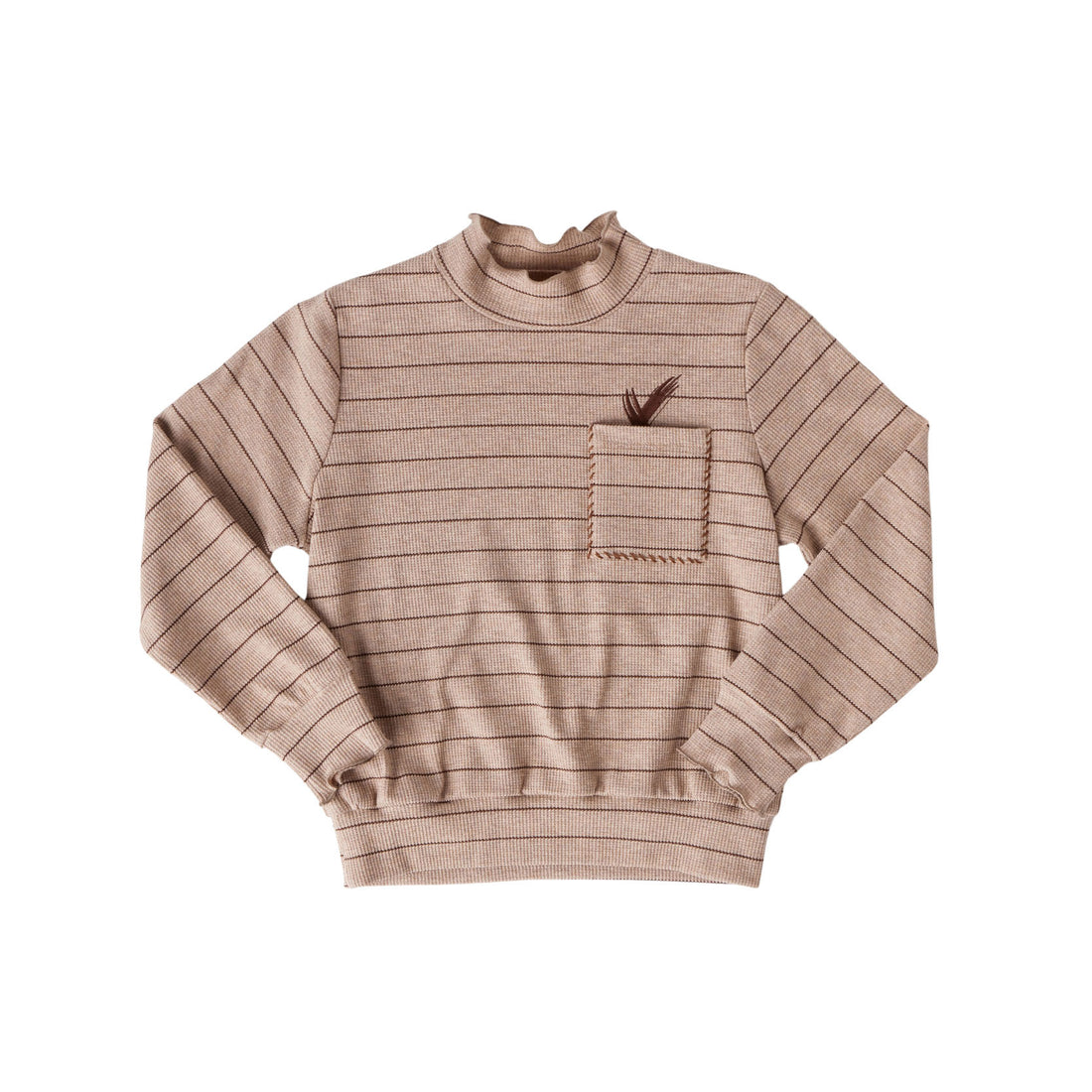 Hey Kid Striped Embroidered Pocket Top (Tan)