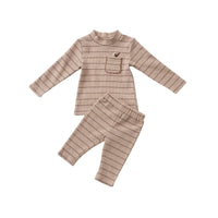 Hey Kid Striped Embroidered Pocket Two Piece (Tan)