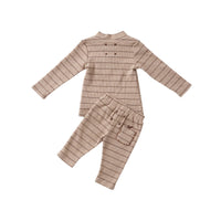 Hey Kid Striped Embroidered Pocket Two Piece (Tan)